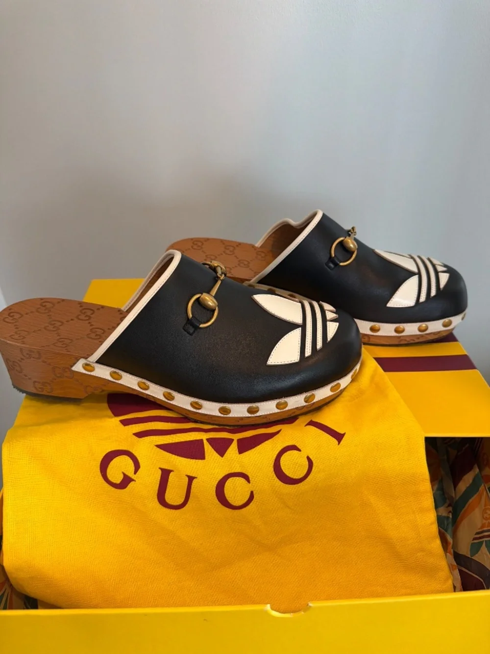 Gucci x Adidas Black Logo Horsebit Clog Mule Sandals
